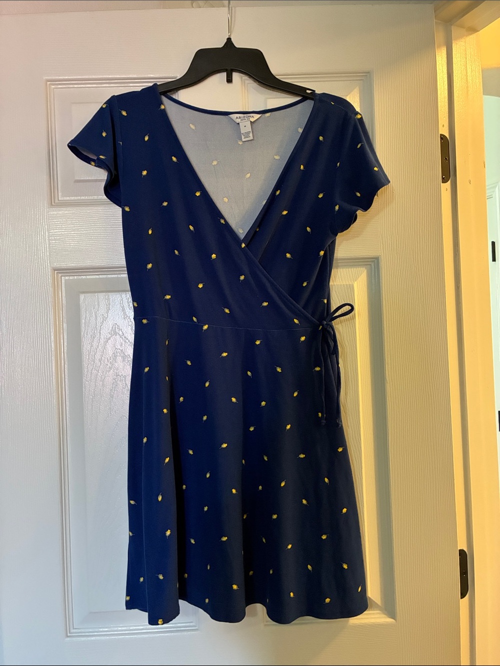 Navy Mini Wrap Dress with Yellow Flowers